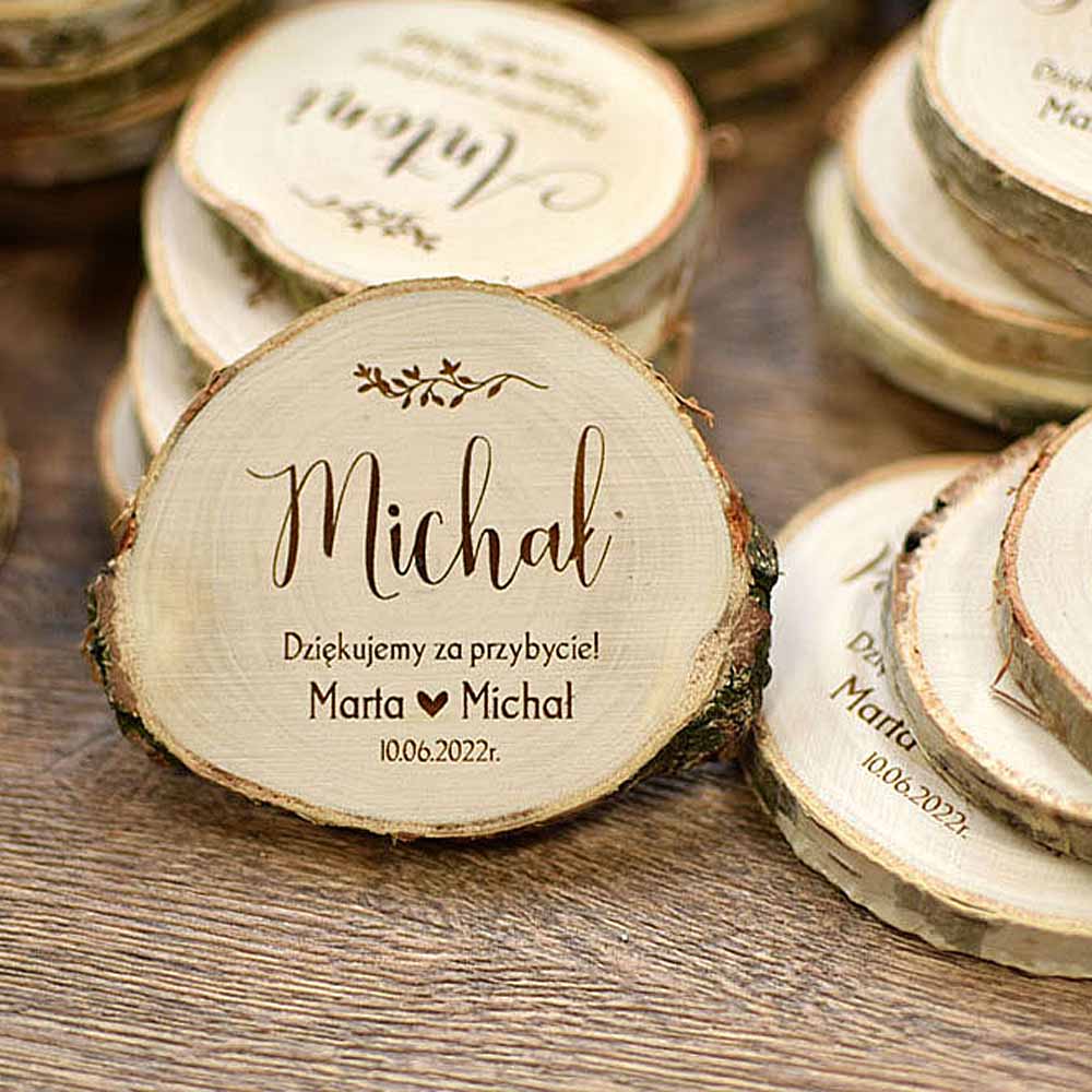 3w1! winietka + upominek dla gości + magnes na lodówkę plaster drewna